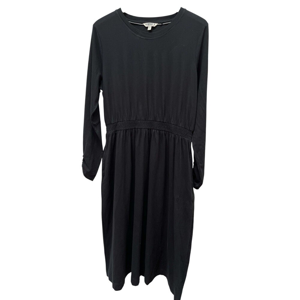 FatFace Maxi Dress US Sz 12R UK Sz 16R Solid Black Casual Long Sleeve Minimalist